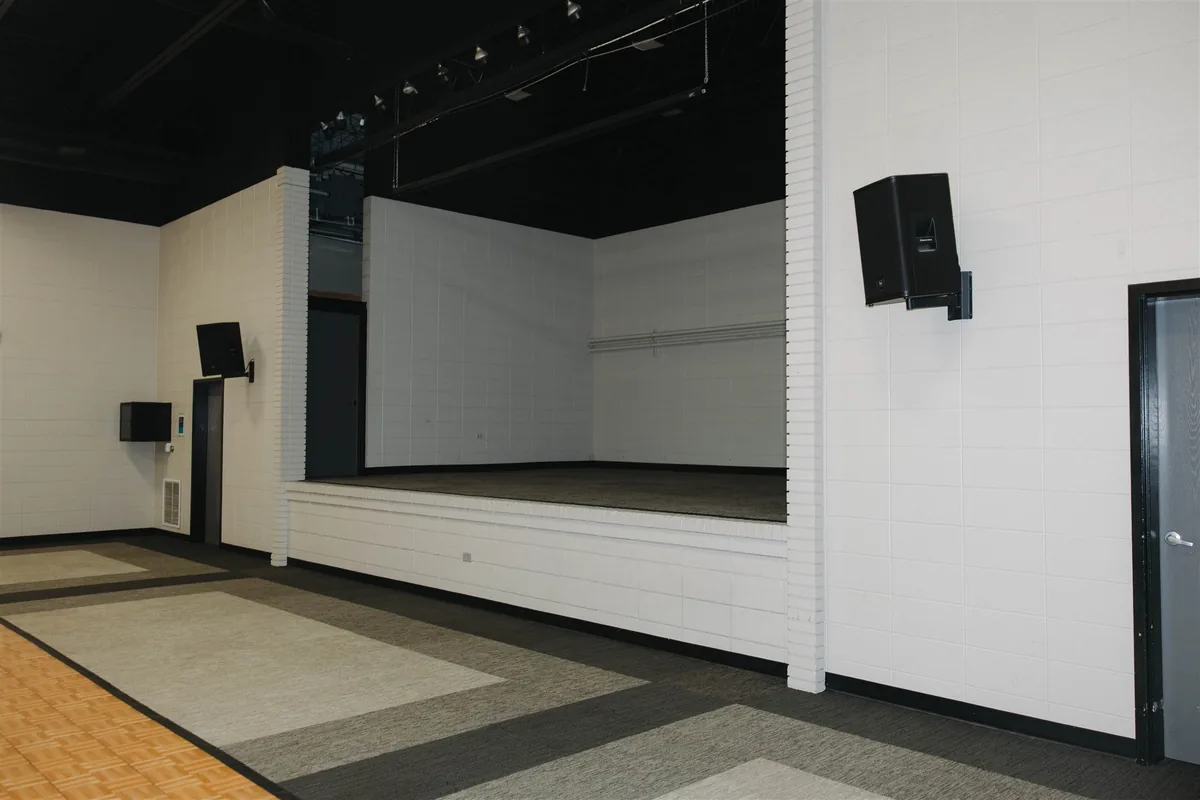 The built-in stage at SandHills Event Center